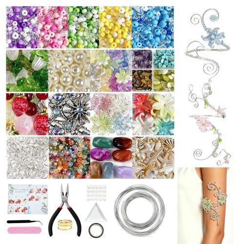 SMUOBT 1800 Pcs Arm Cuff Bracelets Making Kit for Women Adjustable DIY Jewelry Craft Set with Aluminum Wire Charms Beads & Tools Sliver