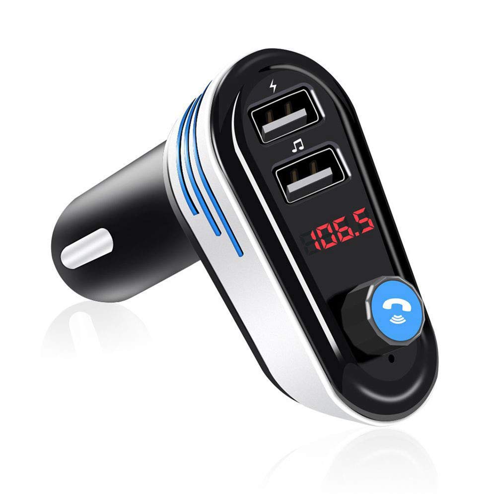 Bluetooth FM Transmitter for Car, 4.2 Bluetooth Handsfree Car Kit FM Radio Voltage Dual USB Car Charger Music Player Support iOS Android Smartphones Tablet,A