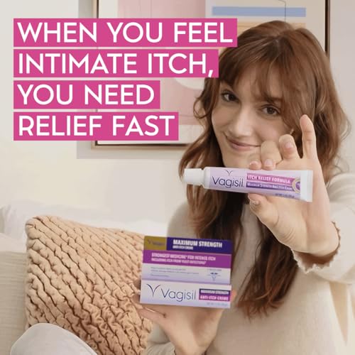 Vagisil Maximum Strength Feminine Anti-Itch Cream with Benzocaine for Women, Helps Relieve Yeast Infection Irritation, Gynecologist Tested, Fast-Acting, Soothes and Cools Skin, 1 oz