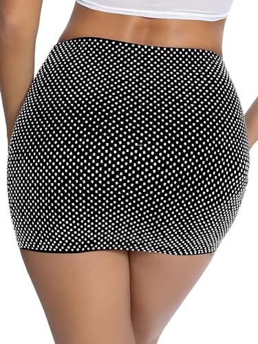 Women Black Diamante Strech Fitted Bodycon Mini Skirts2