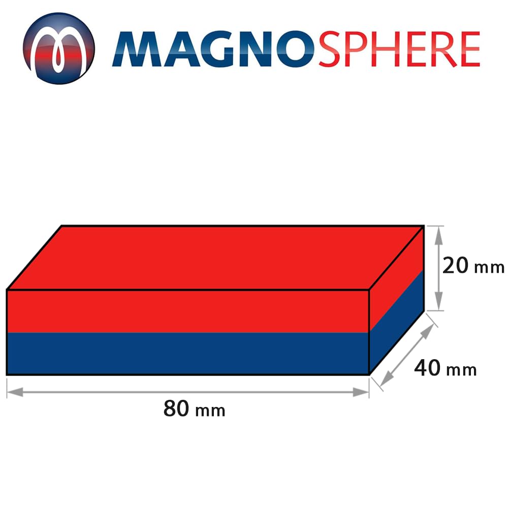 Magnes neodymowy (NdFeB) – rozmiar i liczba sztuk do wyboru – siła przyczepności do 800 kg – bardzo silne magnesy blokowe (supermagnesy), wymiary: 80 x 40 x 20 mm – 220 kg siły przyczepności