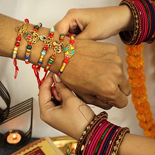 Image of TIED RIBBONS Rakhi for Brother with Roli | Resham Dhaga Rakhi Bracelet, Traditional Handmade Raksha Bandhan Gift for Brother, Sister, Nephew, Cousin