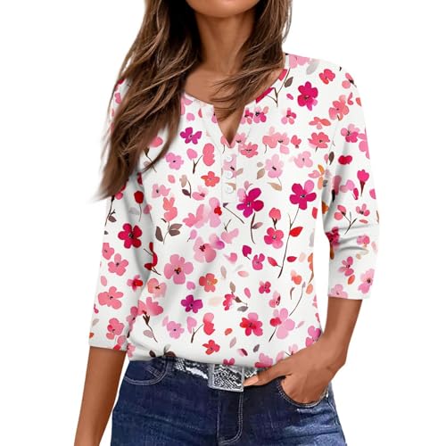 Boho Tops for Women Fall Tops 3/4 Sleeve Shirts V-Neck Loose Casual Blouses Color T-Shirts2