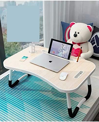 Laptop Bed Table,Notebook Table Dorm Desk,Portable Lap Desk,Notebook Table Dorm Desk with Foldable Legs & Cup Slot,for Eating Breakfast,Reading,Watching Movie on Bed/Sofa(60 x 40cm) (White)