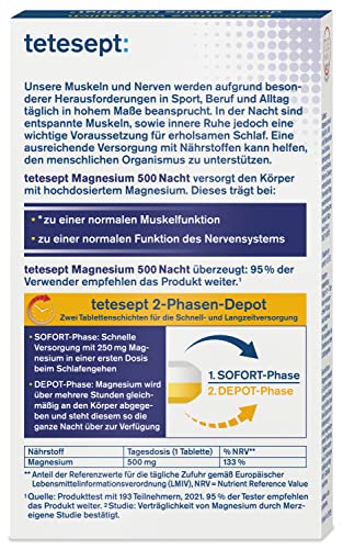 tetesept Magnesium 500 Nacht - 5 x 30 hochdosierte Tabletten - Nahrungsergänzungsmittel für entspannte Muskeln im Schlaf mit Magnesium Tabletten – Bild 8