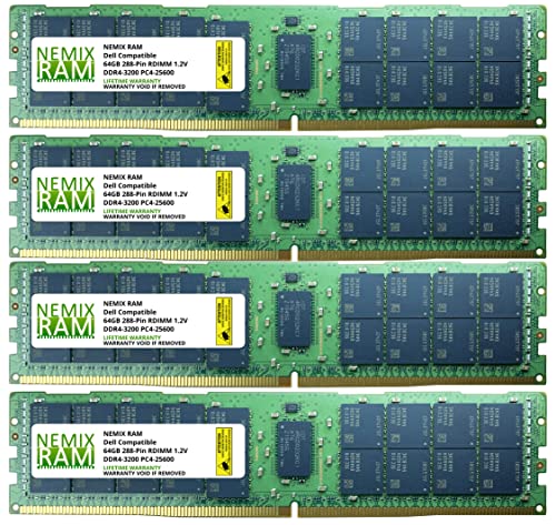 Nemix Ram 256Gb (4X64Gb) Ddr4-3200 Pc4-25600 Ecc Rdimm Registered Server Memory Upgrade For Dell Poweredge R750 Rack Server #TOP22