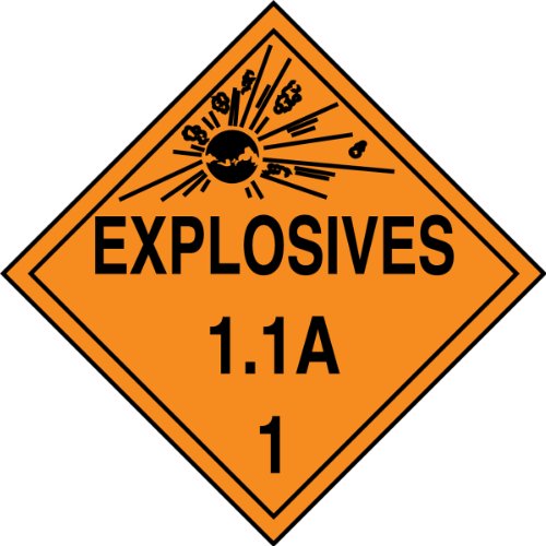 Image of Accuform MPL11CT10 PF-Cardstock Hazard Class 1 /Division 1A DOT Placard, Legend inchExplosives 1.1A 1 inch with Graphic, 10-3 /4 inch Width x 10-3 /4 inch Length, Black on Orange (Pack of 10)