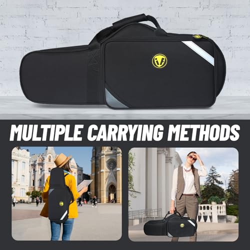 TianChunyue Alto Saxophone Case Backpack, Waterproof Hard Shell Padded Carrying Bag for Alto Sax with Shoulder Straps, Durable Pressure-Proof Travel Gig Bag for Accessories & Accompaniment (Black)