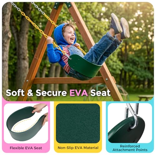Image of DECORLIFE Toddler Swing Set, High Back Full Bucket Swing with Heavy Duty Swing Seat Combo Pack, 330lb Capacity for Kids Adults, Plastic-Coated Chains and Quick-Snap Carabiners for Backyard, Playground