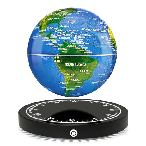 Flagest Magnetic Levitating Floating Globe with LED Lights, 16 Colors Rotating Globe Lamp with Clock Base for Home Office Desk Decor, Cool Tech Gadgets for Men Husband Boys and Girls