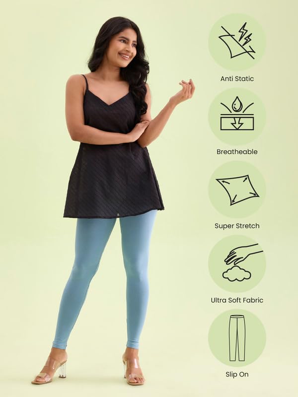 Image of GO COLORS Soft Cotton Stretch Ankle Length Leggings for Women | Breathable
