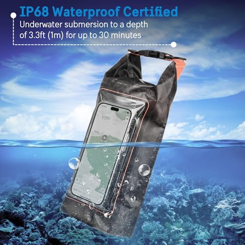 Image of Pelican Marine IP68 Waterproof Dry Bag 2L w /Phone Pouch /Case - Hunter Camo | Roll Top Waterproof Backpack with Touchscreen Phone Pouch - Swimming, Kayaking, Camping, Rafting, Fishing & Travel Essentials