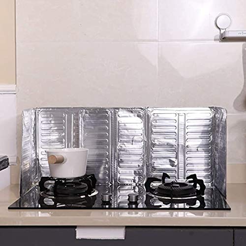 قطعتان من واقي موقد الغاز، واقي رذاذ الزيت من 3 جوانب، واقي من رذاذ الزيت من الألومنيوم غير اللاصق وقابل للطي للطهي من كول بيبي، فضي