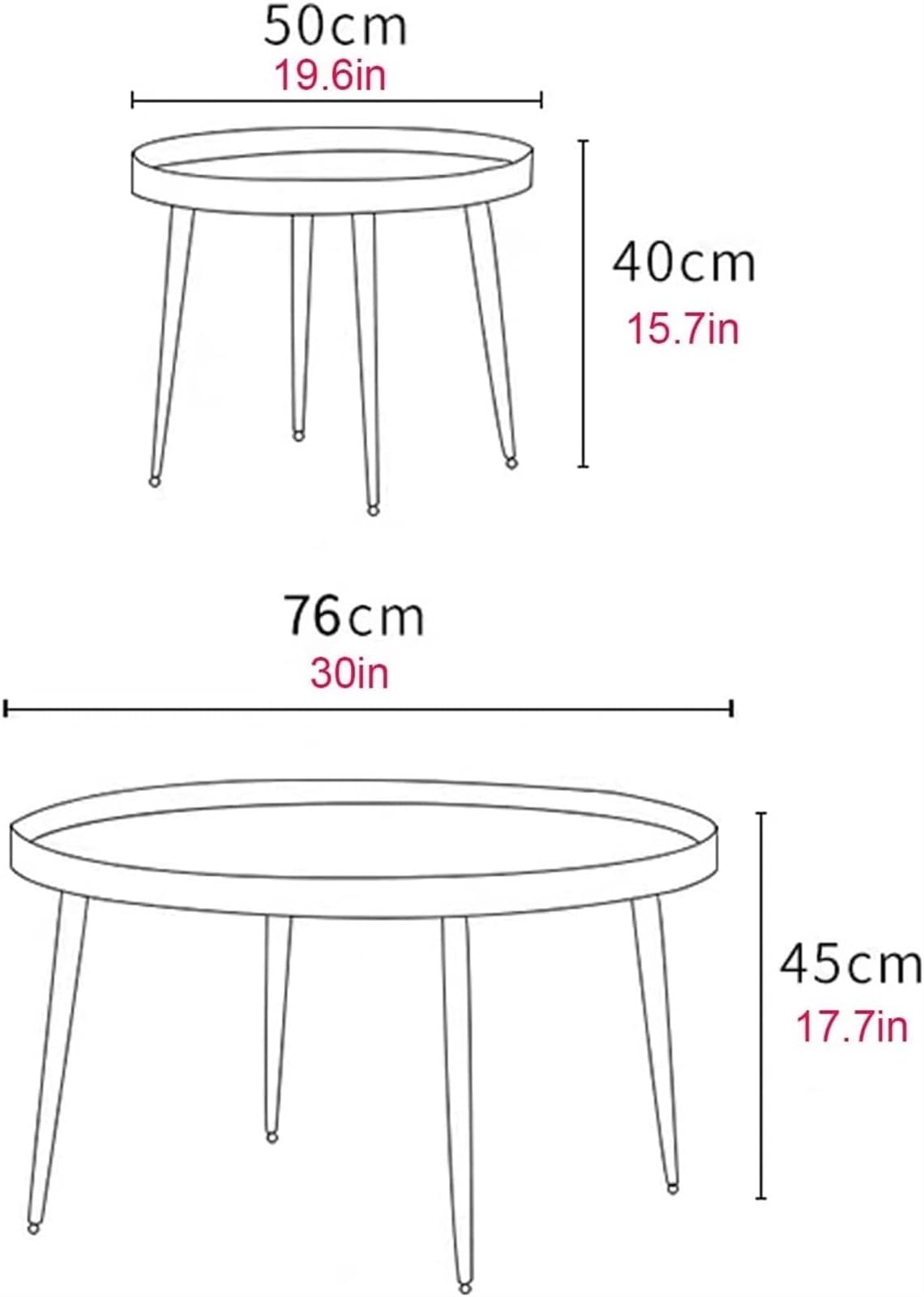 Set di 2 tavolini da caffè ad incastro,tavolino laterale in legno,tavolo ad incastro rotondo Tavolino da salotto con accento moderno,Gambe in metallo Assemblaggio facile,per soggiorno Balcone Ufficio