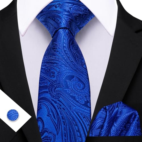 Image of Barry.Wang Men Tie Set Paisley Silk Necktie Pocket Square Cufflinks Formal Wedding Business Party