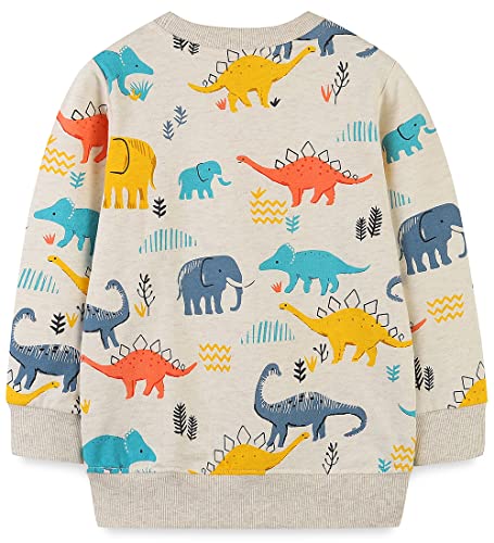 Image of Popshion Toddler Boys Sweatshirts Dinosaur Long Sleeve Pullover Crewneck Shirts Cartoon Tee Sport Tops for Kids 1-8T