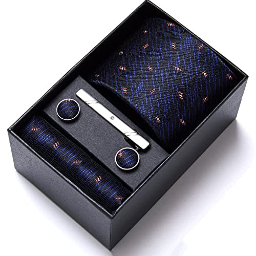 Corbata de seda para hombre azul con set