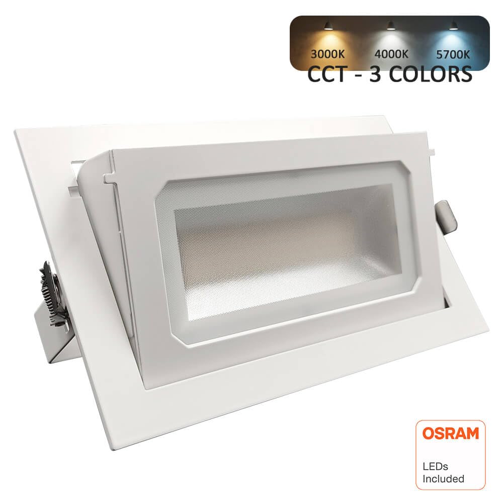 FactorLED Foco Proyector LED 40W, Rectangular 120º, Empotrable, Orientable, Iluminación Interior, Focos para Comercios, Luz Seleccionable CCT 3000K 4000K y 5700K