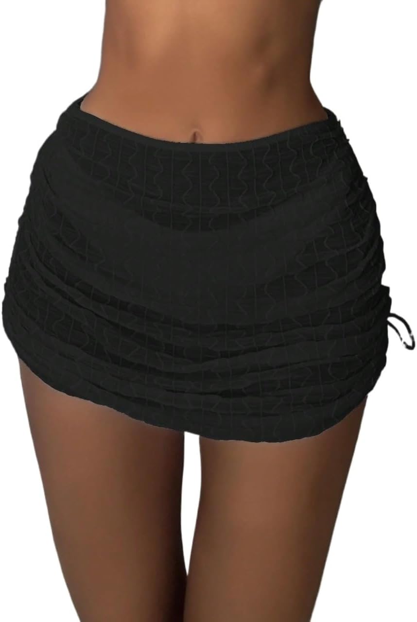 Womens Summer Beach Drawstring Side Cover Up Skirt cover ups for swimwear