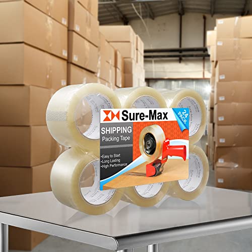 Sure-Max 24 Rolls Extra-Wide Shipping & Packing Tape (3" X 110 Yard/330' Each) - Moving & Adhesive Carton Sealing - 2.0Mil Clear #TOP5