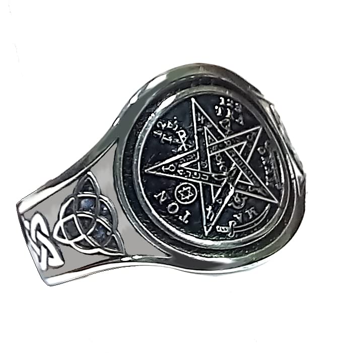 EKONAT- Anillo tetragramaton plata mujer y hombre- anillo de plata amuleto envejecido Ajustable (20/9 a 24/10.5)