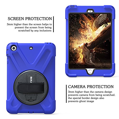 Braecn Rugged Heavy Duty Protective Ipad Mini 1/2/3 Case,360 Degrees Swivel Stand,Hand Grip Strap,Shoulder Strap For Apple Ipad Mini1St, 2Nd And 3Rd Generation Case-Blue #TOP4