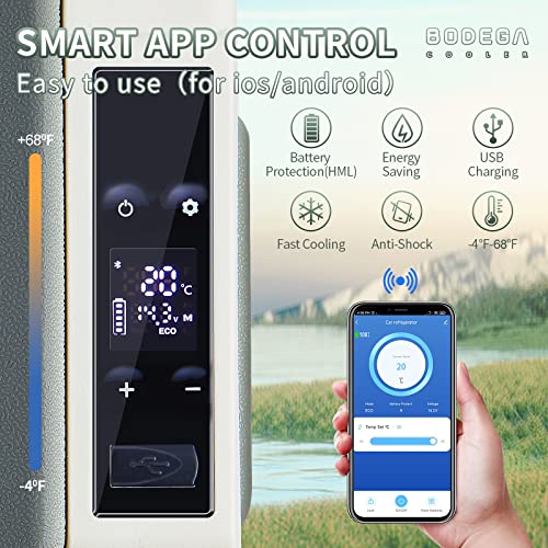 Bodegacooler 12 Volt Car Refrigerator, Car Fridge Wifi App Control, 53Quart (50L) Rv Electric Cooler, -4℉-68℉ Protable Freezer 12/24V Dc 100-240 Volt Ac For Outdoor Camping Travel Vehicles Home Use #TOP4