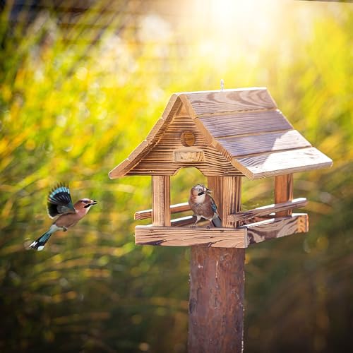 KADAX Vogelhaus zum Aufhängen, Vogelfutterhaus aus Holz, wetterfest Futterhaus für Vögel im Garten & Balkon, Vogelhäuschen, Vogelfutterstation (Hellbraun)