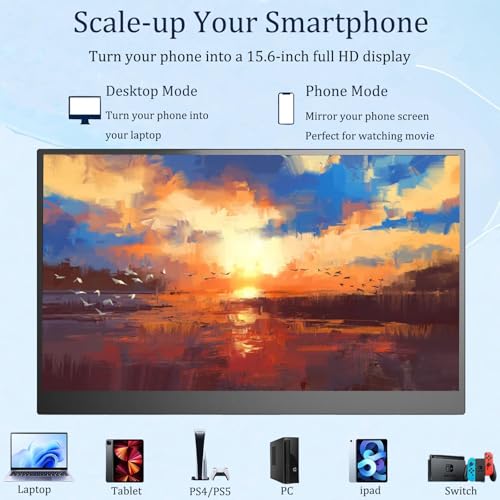 Image of Portable Monitor for Laptop, 15.6 Inch 1080P Second External Monitor | USB-C HDMI Ultra-Slim Portable Laptop Monitor, Portable Computer Monitor with Kickstand, Travel Monitor for Home, Outdoors