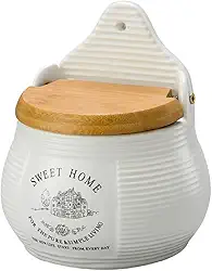 LYOR - Saleiro de Parede de Cerâmica com Tampa de Madeira Sweet Home 10cm x 7,5cm x 13cm