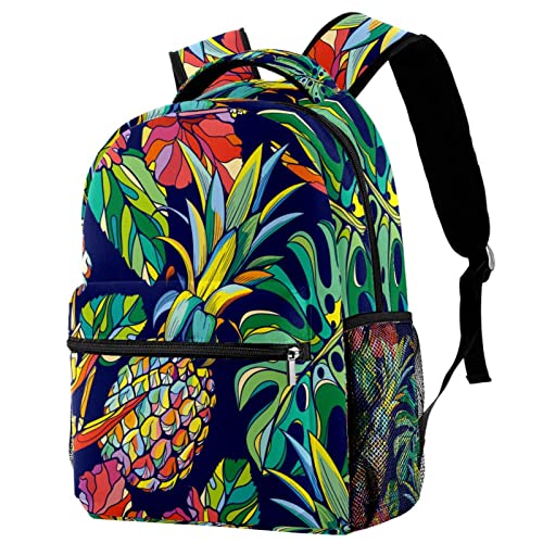 Sac à dos de voyage ananas bleu marine pour fille et garçon avec porte-bouteille