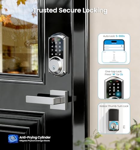 Veise VE06-L Smart Locks with 2 Lever Handle Set, App Control, Keyless Entry Deadbolt for Front Door, Electronic Digital Touchscreen Keypad, Auto Lock, Waterproof, Easy Installation, Satin Nickel thumbnail 3