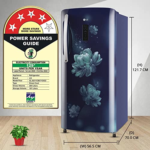 Image of LG 204 L 4 Star Direct-Cool Inverter Single Door Refrigerator Appliance (??GL-B211CBCY, Blue Charm, Smart Connect & Fast Ice Making, 2022 Model)