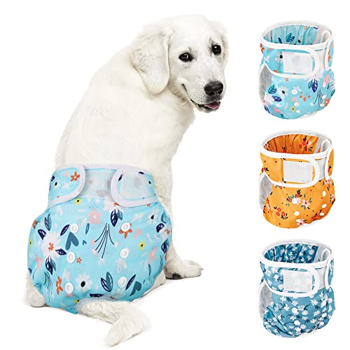 SlowTon Washable Dog Diaper, 3 Pack No Leak Comfortable Doggie Diaper with Adjustable Snap Buttons Reusable Female Dog Diapers for Heat Period Excitable Urination