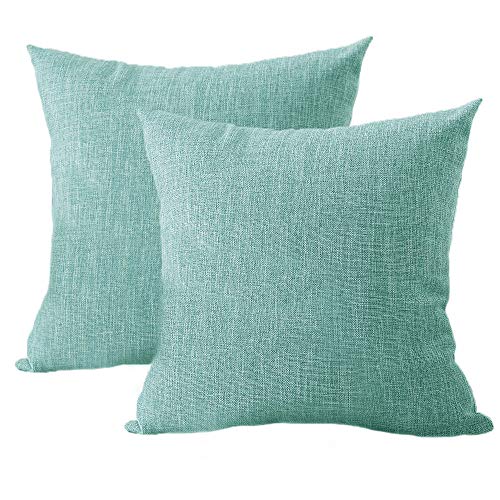Ufamiluk 2er Set Kissenbezüge 45x45cm Leinen Baumwolle Kissen Einfarbig Dekorative Kissenhülle Kopfkissen Für Sofa Hellgrün Cover