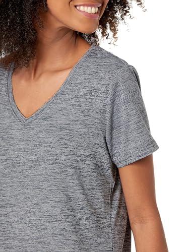 Amazon Essentials Camiseta Elástica de Secado Rápido, Manga Corta y Cuello en V (Hay Tallas Grandes) Mujer, Pack de 2, Gris Oscuro Teñido Multicolor/Negro, XXL