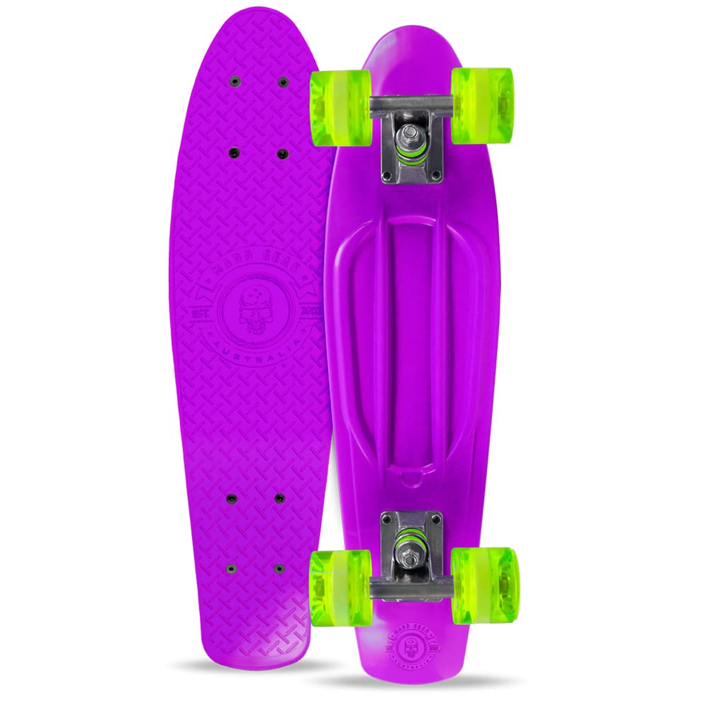 MADD GEAR SKINS 70’s RETRO CRUISER/MINI SKATEBOARD – PURPLE/LIME