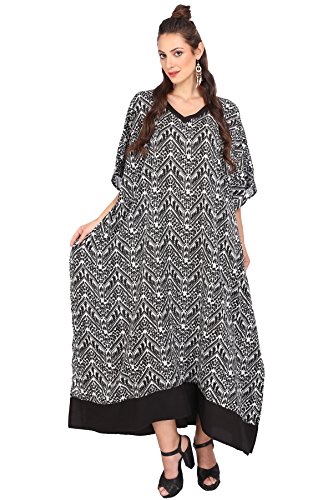 Miss Lavish London Mujer Kaftan Túnico Kimono Estilo Más tamaño Maxi para Loungewear Vacaciones Ropa de Dormir & Cada día Vestidos [119 Negro] Cover