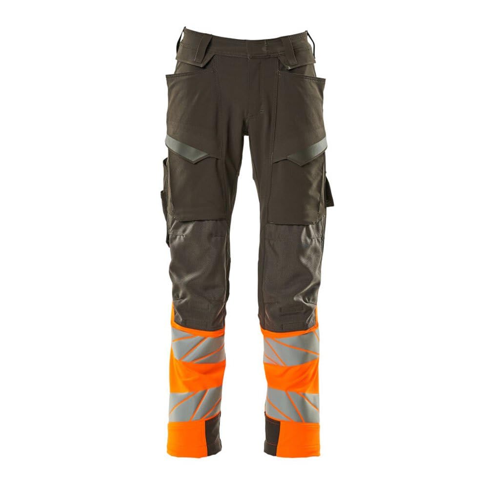 Mascot Accelerate Safe Ultimate Stretch 19179-511-1814 - Pantalones impermeables para lavado industrial, con bolsillos en las rodillas, color gris oscuro/naranja Hi-Vis, talla 82C51