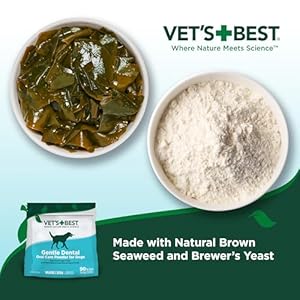 Vet’s Best Dental Powder for Dogs – Brush-Free Solution – Prevent Plaque & Tartar – Made with Natural Brown Seaweed & Brewer’s Yeast – Dog Teeth Cleaning Powder – 90 Day Supply (for 23-66lb Dogs)