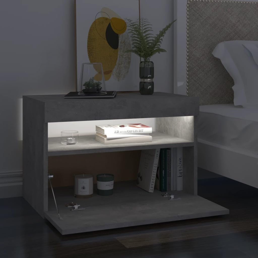Moderner Nachttisch mit RGB LED Beleuchtung und USB Anschluss | Stabiler Nachttisch mit praktischem Stauraum | Automatische Farbwechsel Beleuchtung für elegantes Ambiente