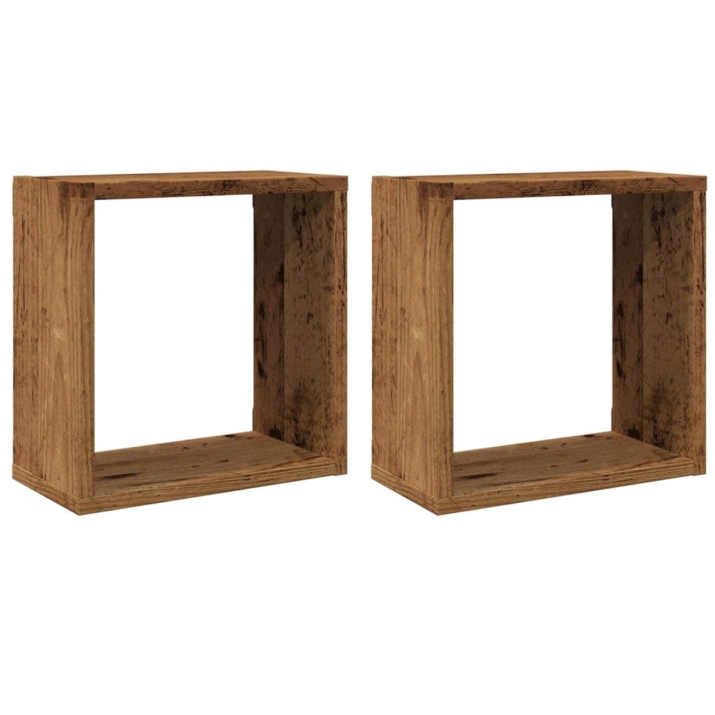 vidaXL Estantes Cubo de Pared 2 uds Madera Envejecida 30x15x30 cm, estantería de Pared, estantería Flotante, Armario de Pared, Estante de Pared