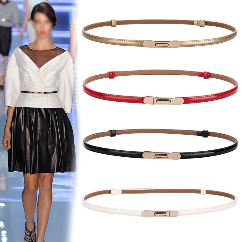 Versatile Thin Waistband For Women With Cowhide Decoration Small Belt With Dress Shirt Waist Chain For Women(white-Dinosaur Doodle4)2