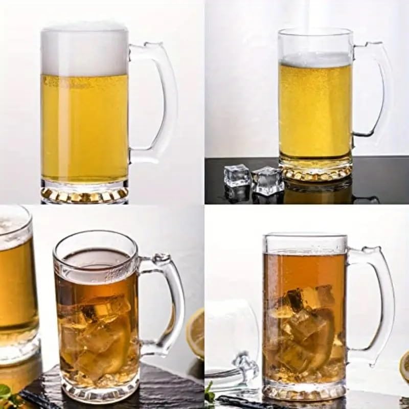Image of Melbify Beer Mug | 500 ml | Set of 2 | Petal Bottom Embossing Design | Mug with Handle | Classic Beer Glasses | Premium | Heavy | Perfect for Beer, Cider,Cocktails,Mocktails | Gift Set
