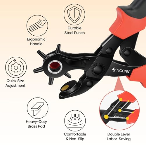 image for TICONN Leather Hole Punch Tool Set, Heavy Duty Multi-Size Hole Puncher