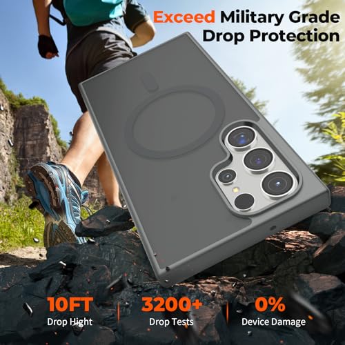 Image of SUPFINE Magnetic for Samsung Galaxy S23 Ultra Case with Screen Protector, (Built-in Magnets) (Military Grade Drop Protection) Slim Translucent Shockproof Phone Case,Titanium Gray