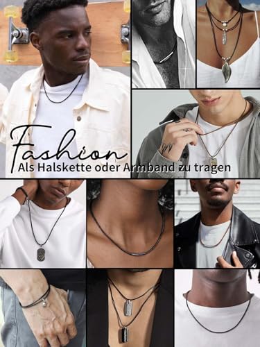 ChainsHouse Männer Halskette 3mm Lederband Kette mit Verschluss Herren Leder Lederband Schwarz Halskette 46cm Geflochtene Lederkette Schwarz Herren Kunstlederband Halsband Schmuck für Valentinstag