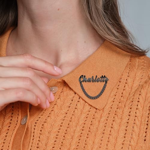 Image of Custom Lapel Pin for Women Men - Name Brooch Pin Personalized Stainless Steel for Wedding Business Party - Gold /Silver /Black Customized Jewelry Gifts