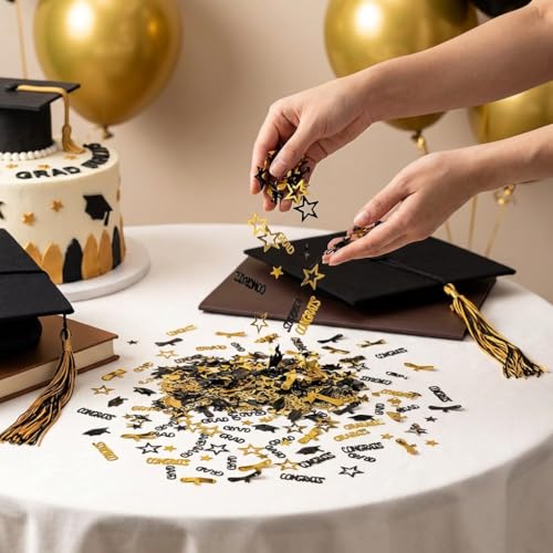 Image of Gold and Black Graduation Confetti 2026, 1000 Pcs Congrats Grad Confetti Class of 2026 Party Table Centerpiece for 2026 Graduation Party Decorations