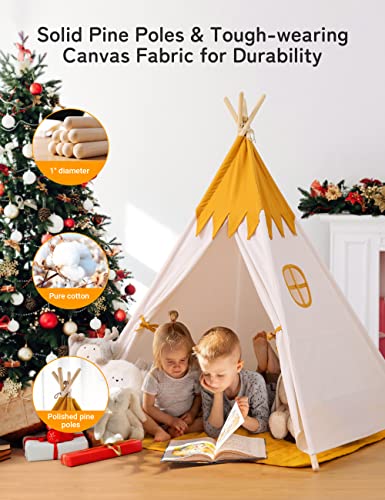 besrey Tipi-tent voor kinderen, tipi, kindertent, tipi-tent, outdoor, kindertent, outdoor, van katoen, met gevoerde deken en lichtketting, kindertent voor kamer - Afbeelding 4
